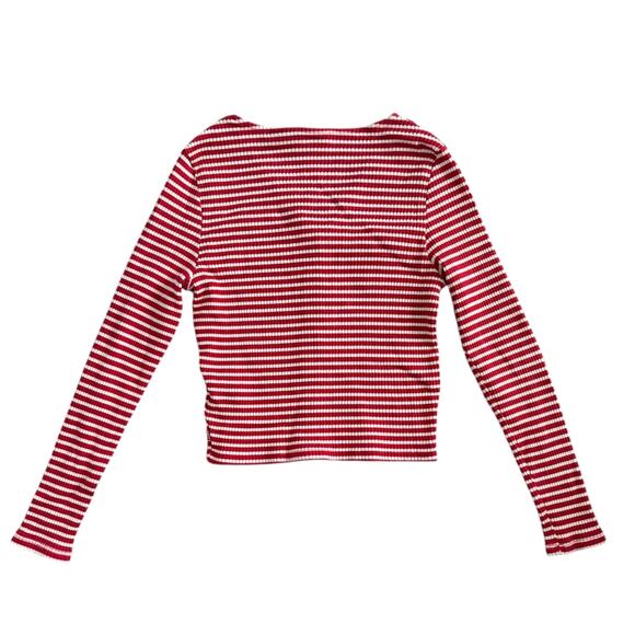 Levi’s Red and White Striped Cardigan V Neck Top - Picture 3 of 4